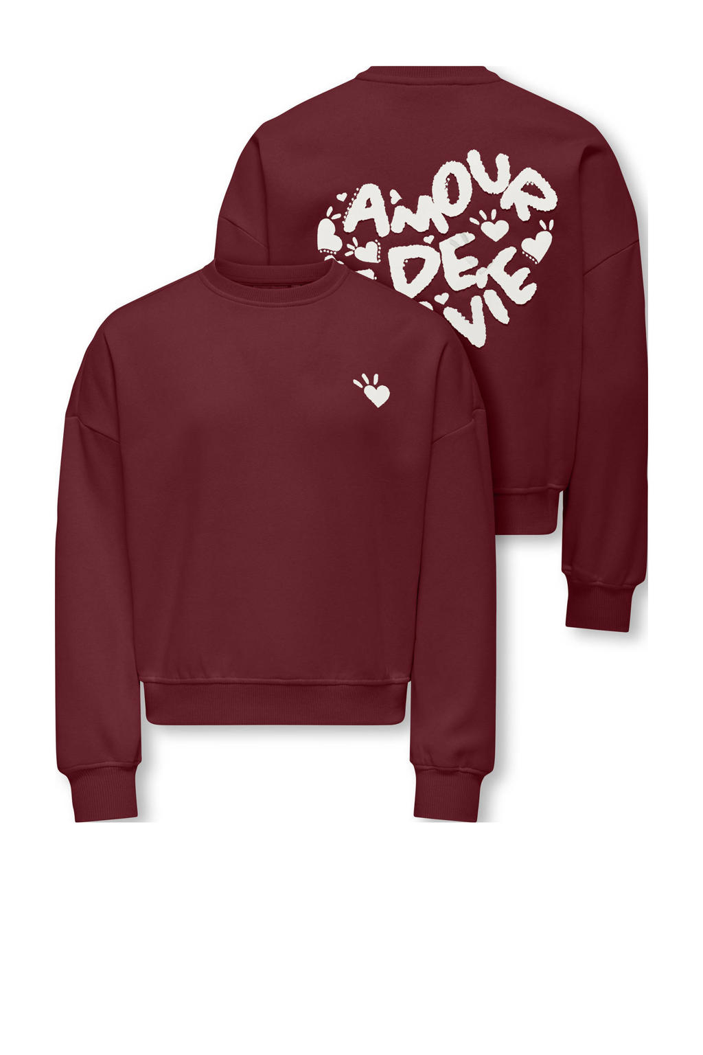 Donkerrode meisjes KIDS ONLY GIRL sweater met backprint, lange mouwen, ronde hals en geribde boorden