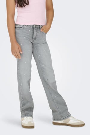 high waist wide leg jeans met hartjes grey denim