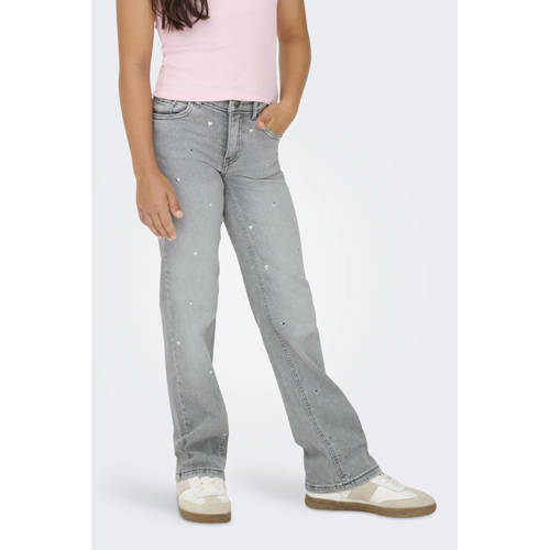 KIDS ONLY GIRL high waist wide leg jeans met hartjes grey denim afbeelding