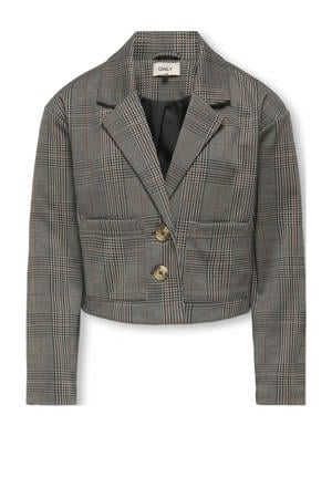 geruite cropped blazer grijsbruin gebreid
