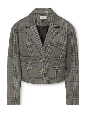 geruite cropped blazer grijsbruin gebreid