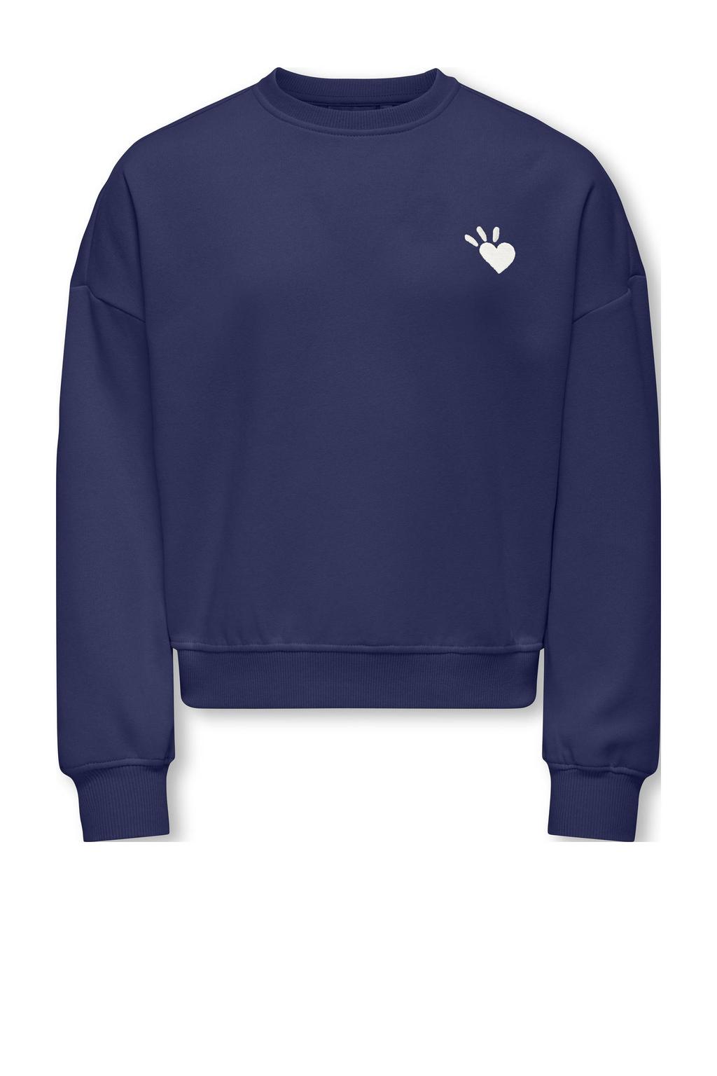 Blauwe meisjes KIDS ONLY GIRL sweater met backprint, lange mouwen, ronde hals en geribde boorden