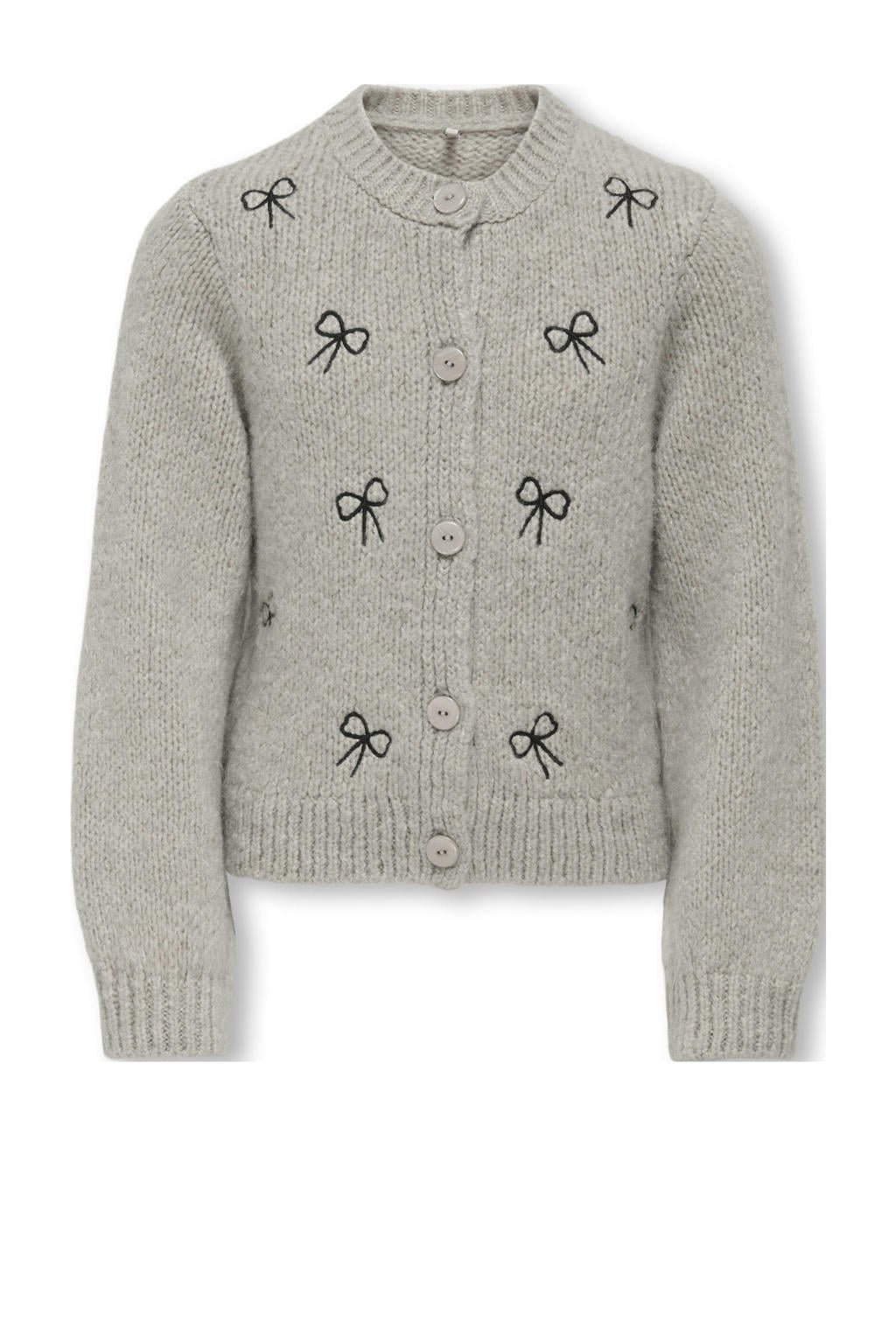 Zandkleurige meisjes KIDS ONLY GIRL vest van acryl met lange mouwen, ronde hals, knoopsluiting en ingebreid patroon