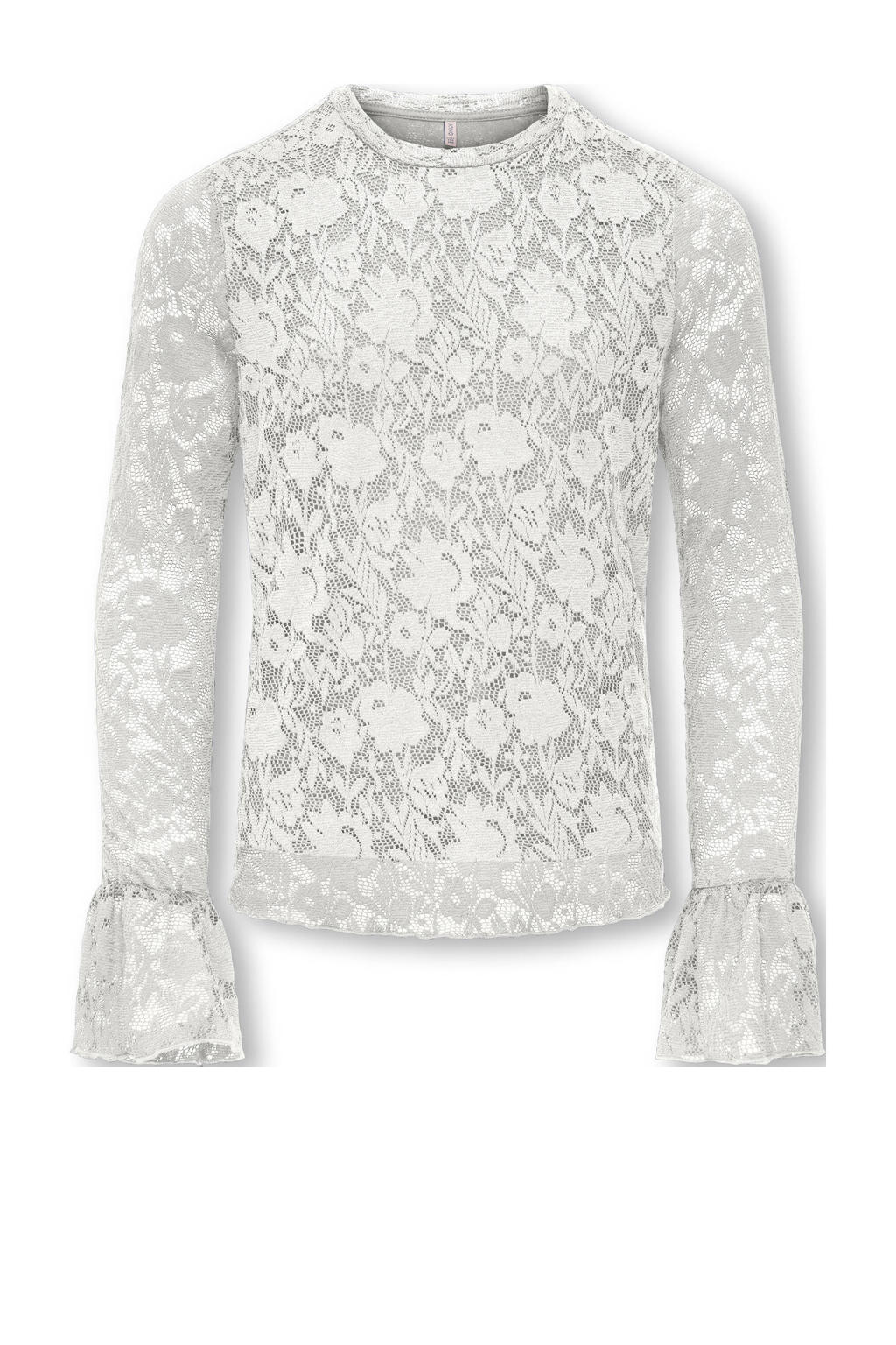 Witte meisjes KIDS ONLY GIRL blousetop van polyester met effen, lange mouwen, ronde hals en kant