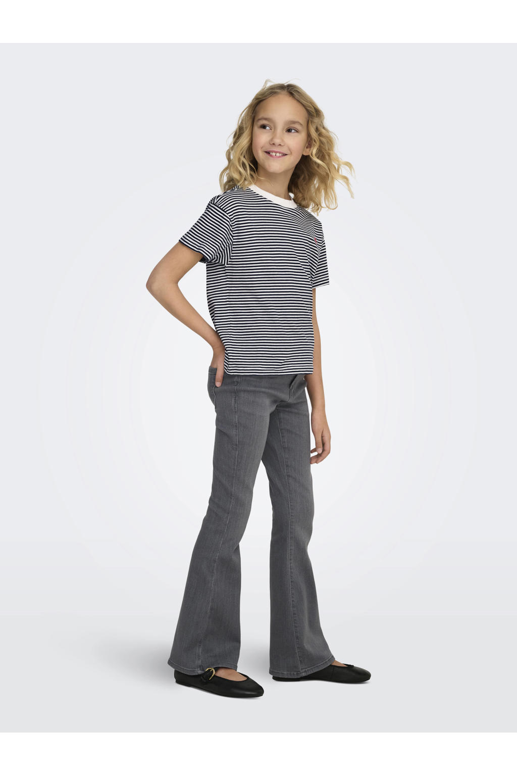 Grey denim meisjes KIDS ONLY GIRL flared jeans van denim met regular waist, rits- en knoopsluiting en effen