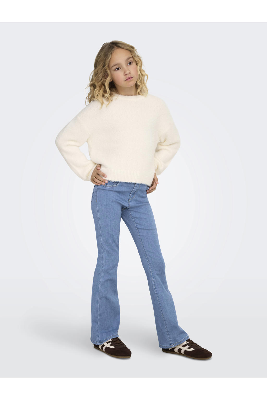 Light blue denim meisjes KIDS ONLY GIRL flared jeans van viscose met regular waist, rits- en knoopsluiting en effen