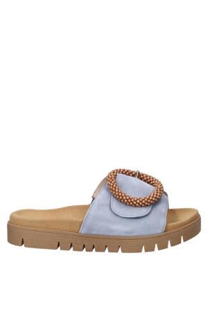 suede slippers chunky licht blauw