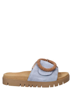 suede slippers chunky licht blauw