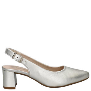 leren slingback pumps blokhak zilver