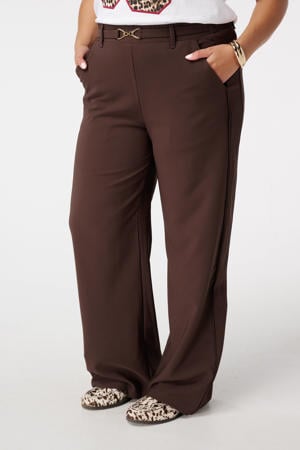 wide leg high waist pantalon donkerbruin