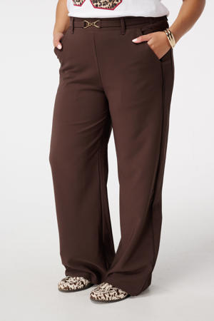 wide leg high waist pantalon donkerbruin