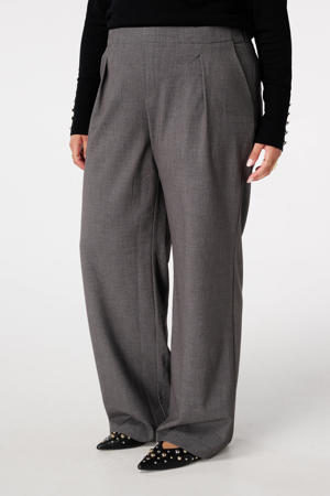 wide leg high waist pantalon grijs melange