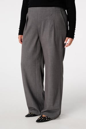 wide leg high waist pantalon grijs melange