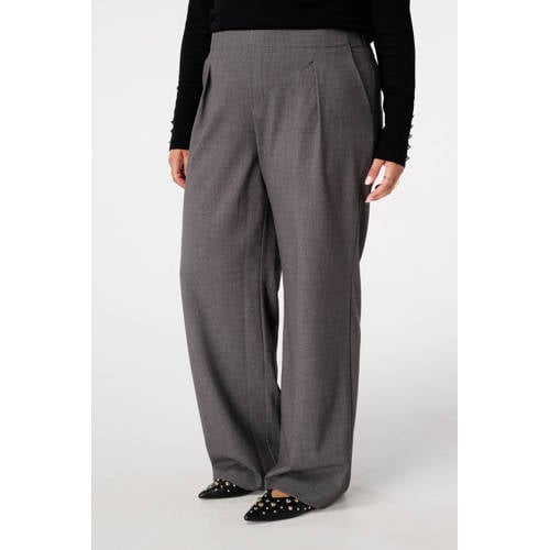 MS Mode wide leg high waist pantalon grijs melange afbeelding