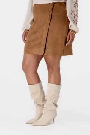suede imitatieleren rok cognac
