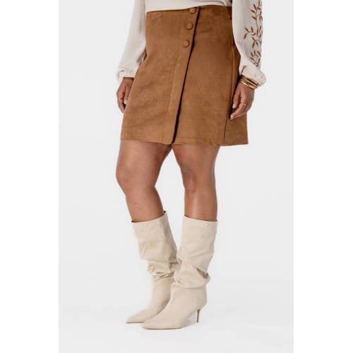 MS Mode suede imitatieleren rok cognac afbeelding