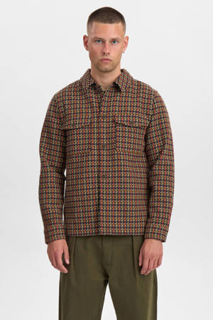 overshirt met wol roodbruin