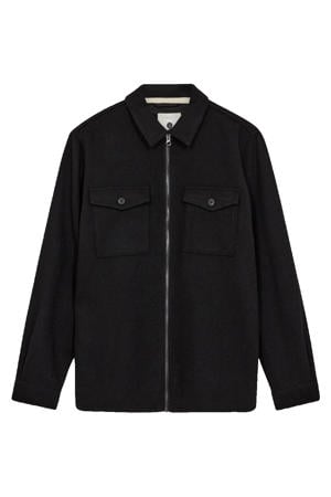 overshirt met wol met textuur zwart