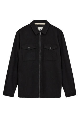 overshirt met wol met textuur zwart