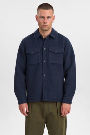 overshirt met wol donkerblauw