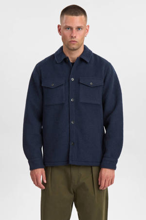 overshirt met wol donkerblauw