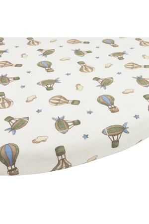 rond boxmatras hoeslaken Air Balloons ecru/groen/blauw