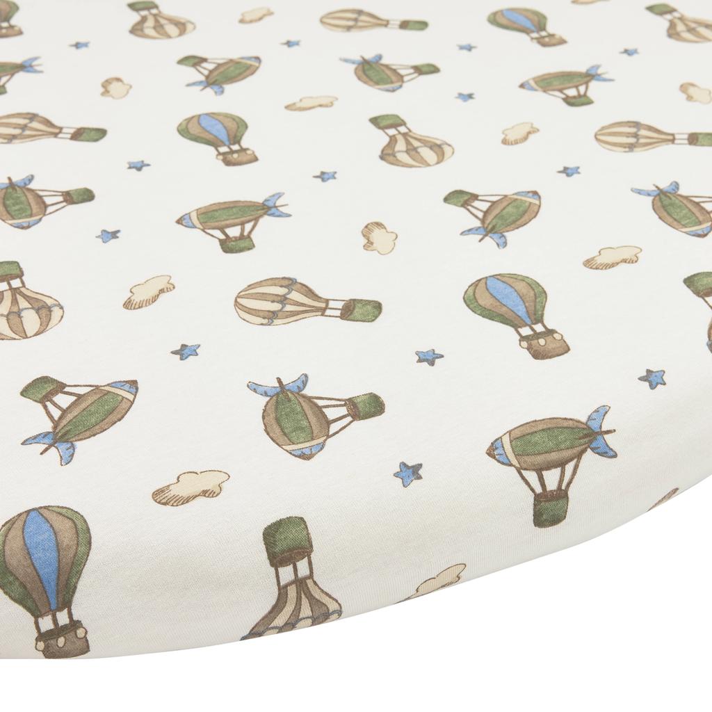 Meyco rond boxmatras hoeslaken Air Balloons ecru/groen/blauw