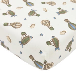 wieg hoeslaken Air Balloons ecru/groen/blauw