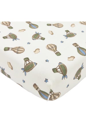 wieg hoeslaken Air Balloons ecru/groen/blauw