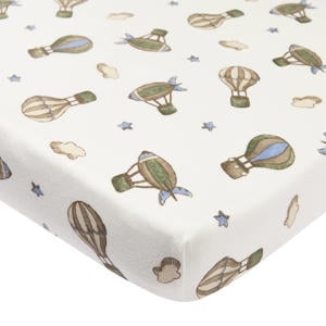 boxmatras hoeslaken Air Balloons ecru/groen/blauw