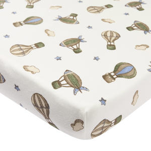 boxmatras hoeslaken Air Balloons ecru/groen/blauw