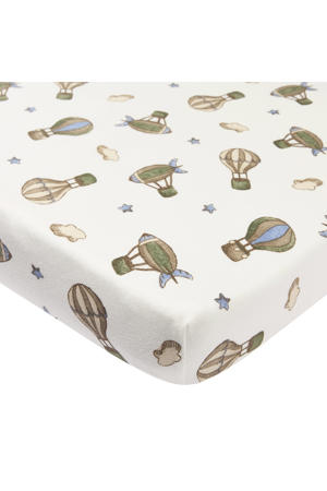 boxmatras hoeslaken Air Balloons ecru/groen/blauw