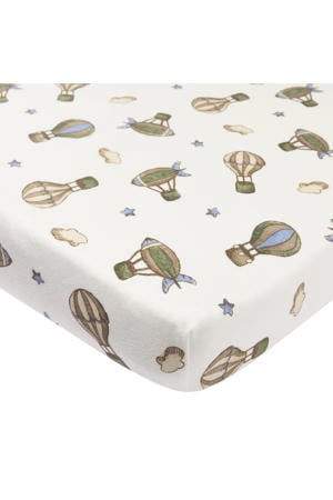 boxmatras hoeslaken Air Balloons ecru/groen/blauw