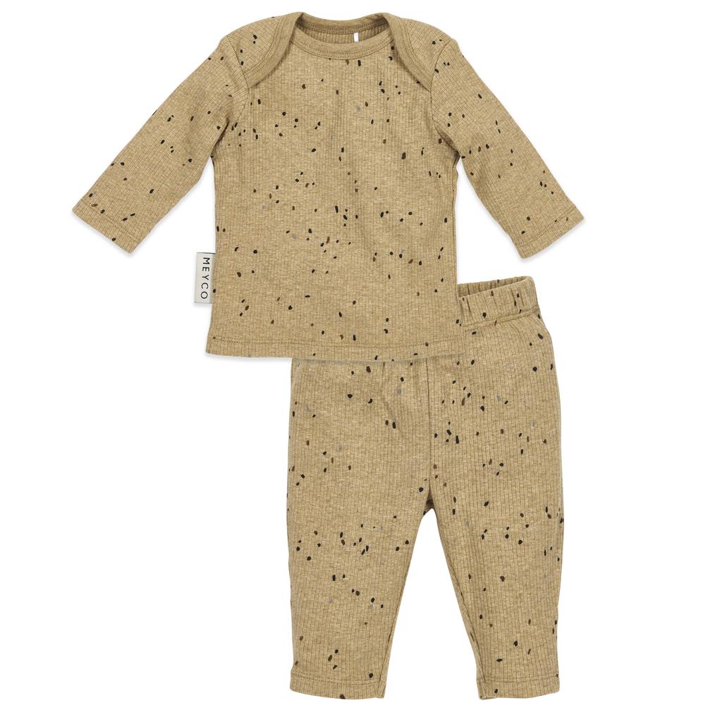 Meyco Rib Mini Spot pyjama - toffee melange