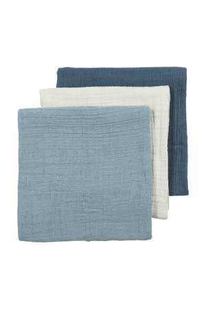 pre-washed hydrofiele doek - natural/jeans blue/indigo (set van 3)