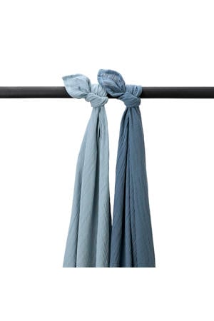 pre-washed hydrofiele swaddle - natural/jeans blue/indigo (set van 2)