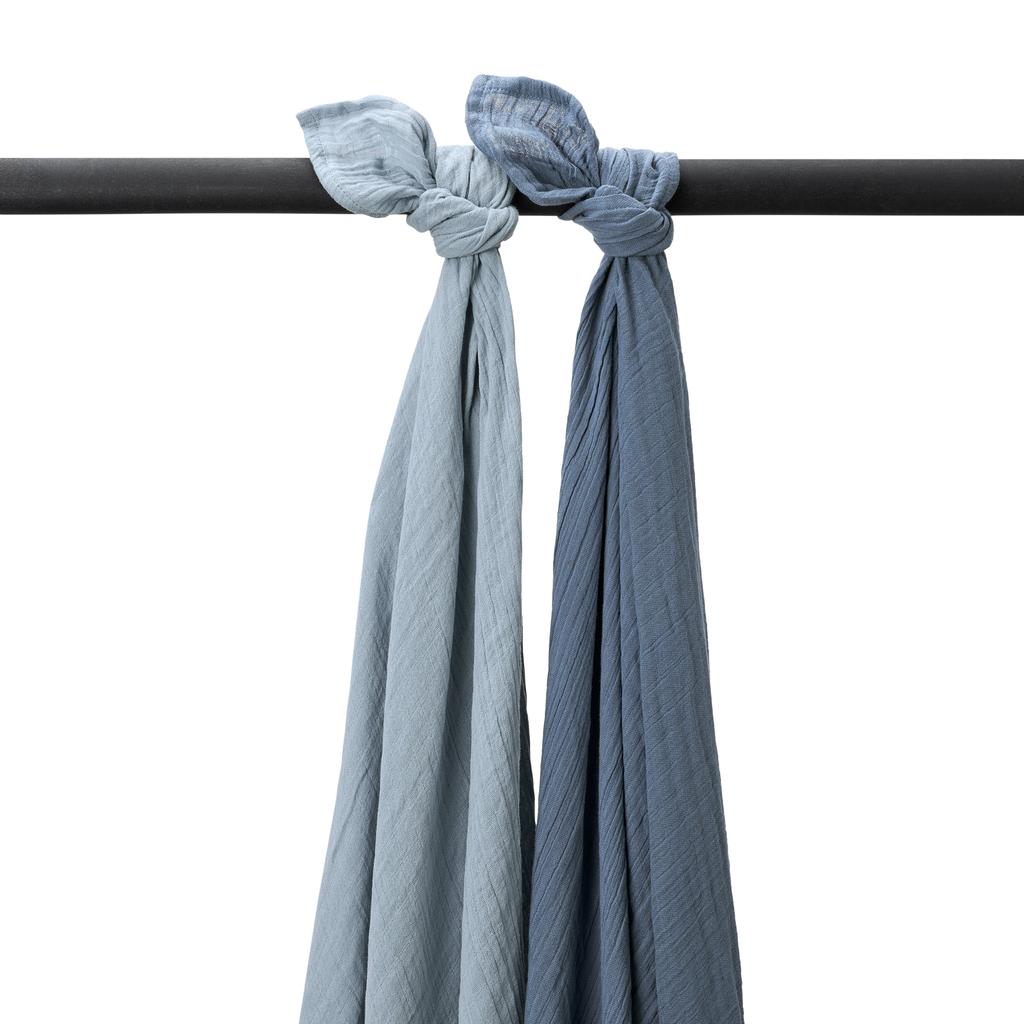 Meyco pre-washed hydrofiele swaddle - natural/jeans blue/indigo (set van 2)