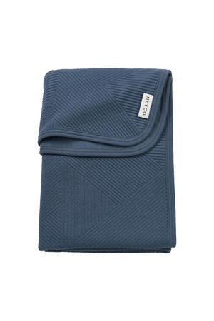 ledikant deken Jacquard  met flanel donkerblauw