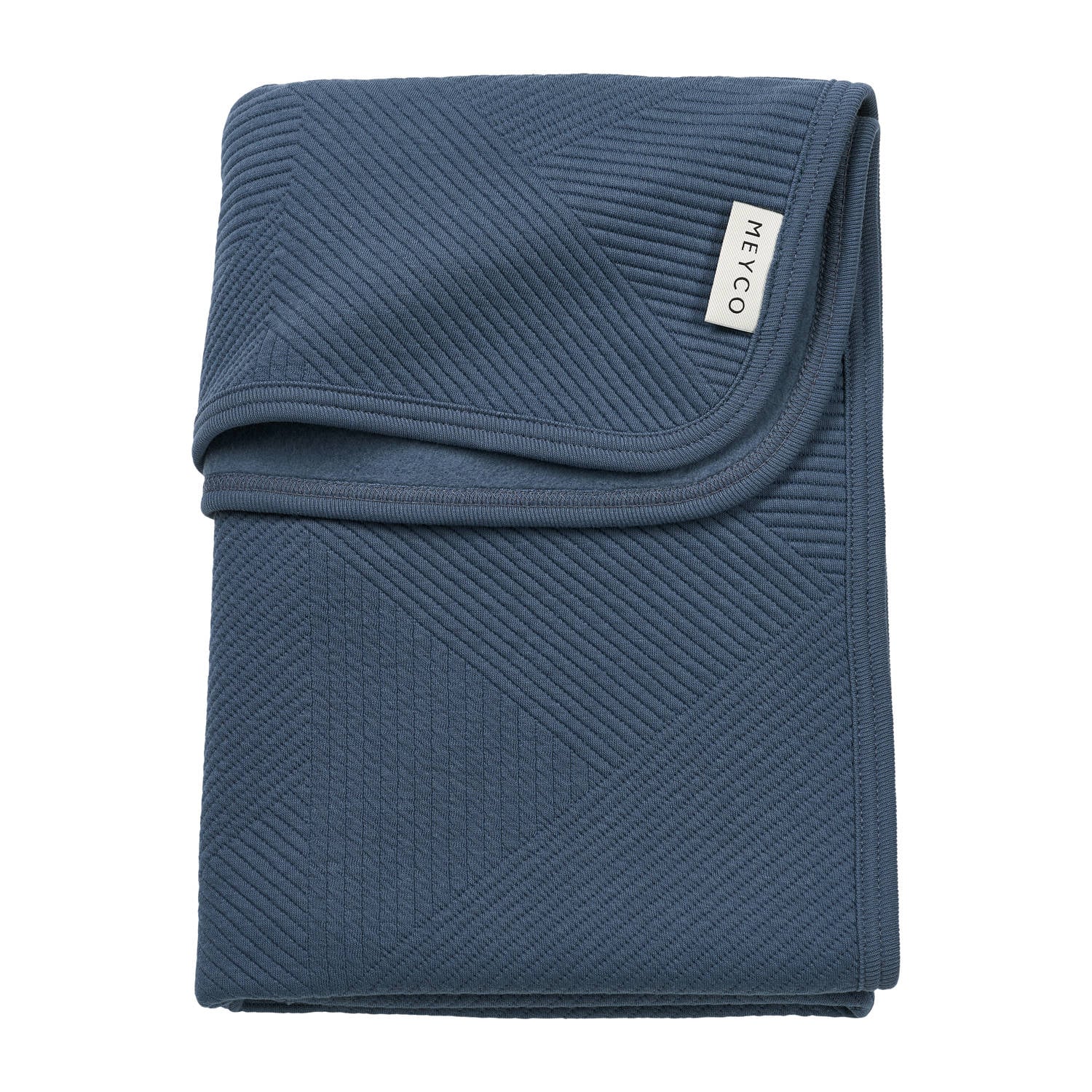 Meyco ledikant deken Jacquard met flanel donkerblauw