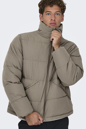 gewatteerde jas taupe
