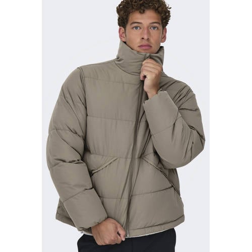 ONLY & SONS gewatteerde jas taupe afbeelding