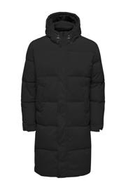 thumbnail: Zwarte heren ONLY & SONS parka van polyester met effen, lange mouwen, capuchon, rits met windvanger en doorgestikte details