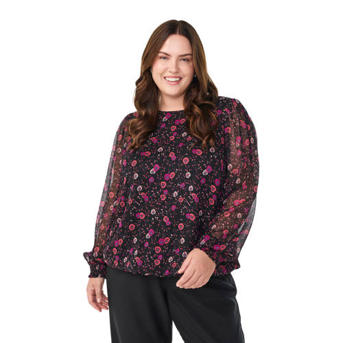 Zizzi gebloemde blousetop zwart afbeelding