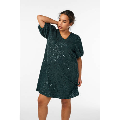 Zizzi jurk met pailletten groen afbeelding