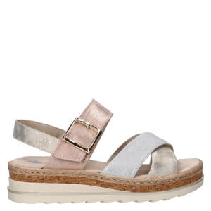 leren sandalen plateauzool beige multi