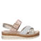 Rieker leren sandalen plateauzool beige multi