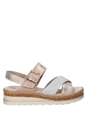 leren sandalen plateauzool beige multi