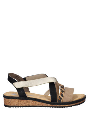 sandalen zwart/goud/panter