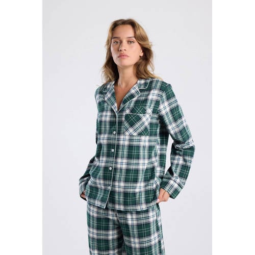 America Today flanellen pyjamatop Morgan groen/wit afbeelding