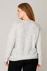 thumbnail: Lichtgrijze dames Base Level Curvy cardigan van wol met effen, lange mouwen, ronde hals en knoopsluiting